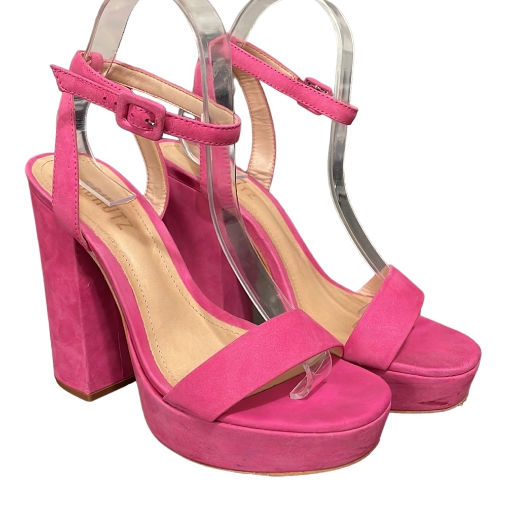 Schutz Leather Pink Ankle Strap Platform Block Heel Sandals Size 8B